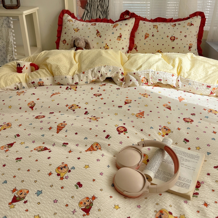 91家纺网 家纺一手货源 找家纺 迪梦姿家纺 2026新款高克重泡芙纱泡泡纱床单款四件套系列 旧街星星