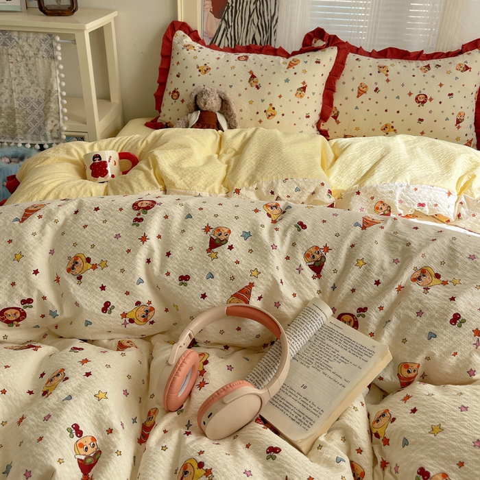 91家纺网 家纺一手货源 找家纺 迪梦姿家纺 2026新款高克重泡芙纱泡泡纱床单款四件套系列 旧街星星