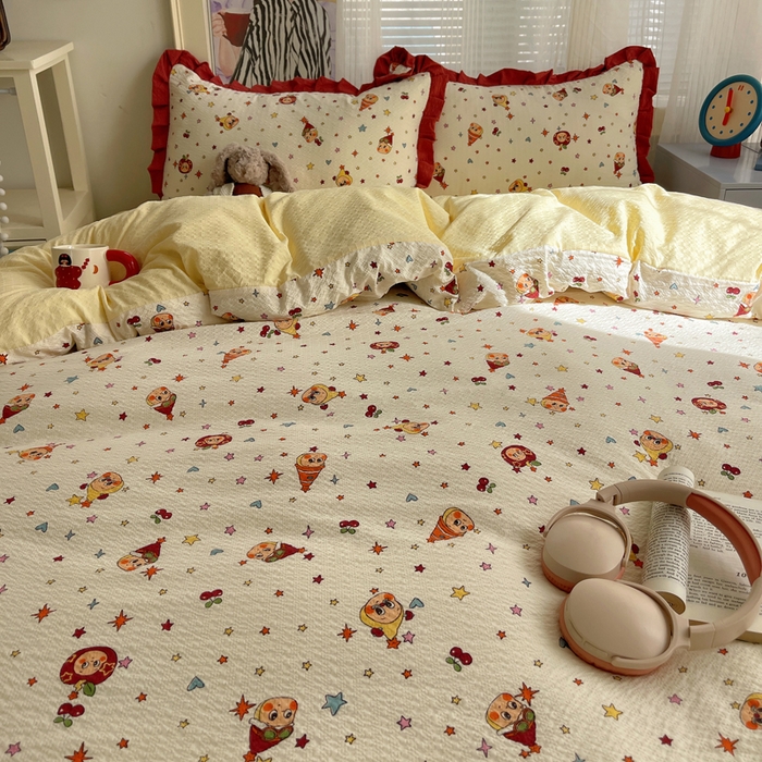 91家纺网 家纺一手货源 找家纺 迪梦姿家纺 2026新款高克重泡芙纱泡泡纱床单款四件套系列 旧街星星