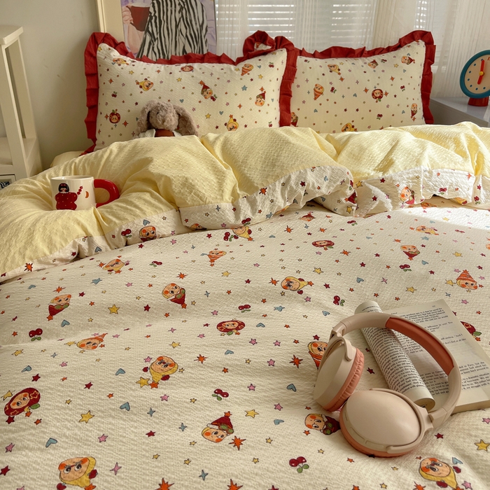 91家纺网 家纺一手货源 找家纺 迪梦姿家纺 2026新款高克重泡芙纱泡泡纱床单款四件套系列 旧街星星