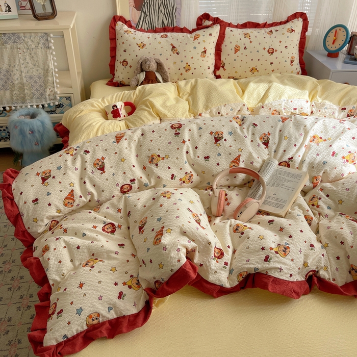 91家纺网 家纺一手货源 找家纺 迪梦姿家纺 2026新款高克重泡芙纱泡泡纱床单款四件套系列 旧街星星