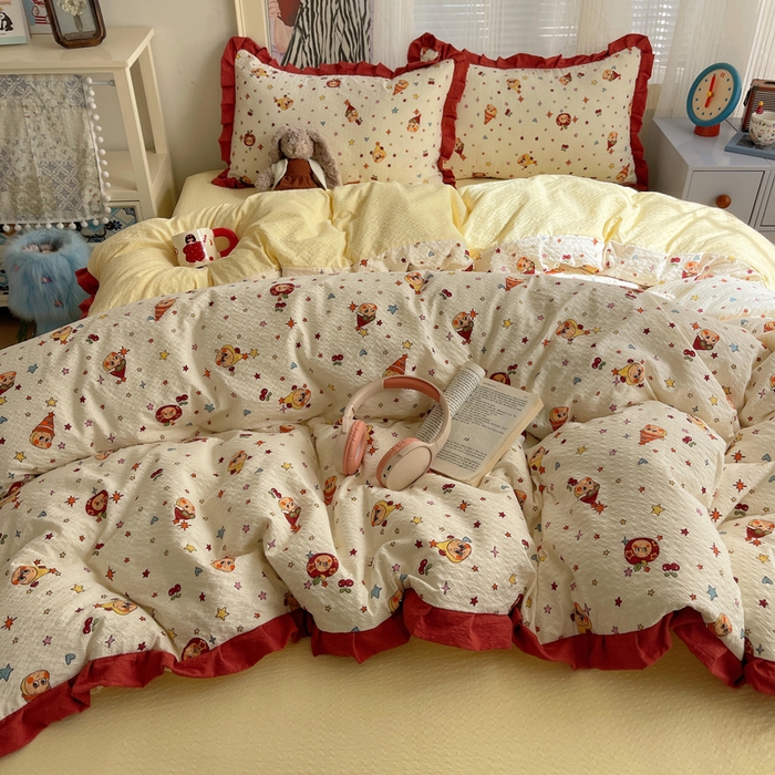 91家纺网 家纺一手货源 找家纺 迪梦姿家纺 2026新款高克重泡芙纱泡泡纱床单款四件套系列 旧街星星