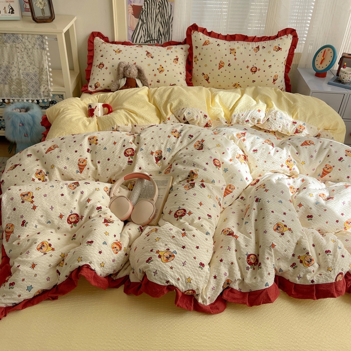 91家纺网 家纺一手货源 找家纺 迪梦姿家纺 2026新款高克重泡芙纱泡泡纱床单款四件套系列 旧街星星