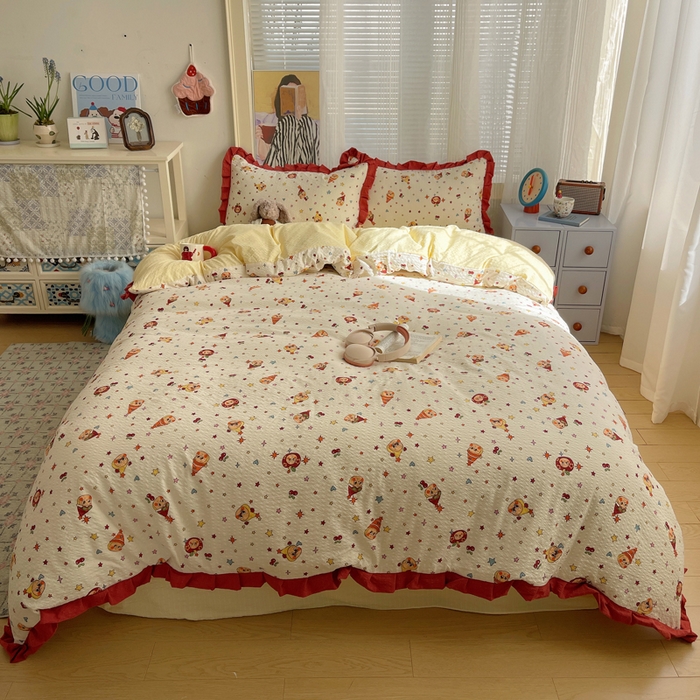 91家纺网 家纺一手货源 找家纺 迪梦姿家纺 2026新款高克重泡芙纱泡泡纱床单款四件套系列 旧街星星