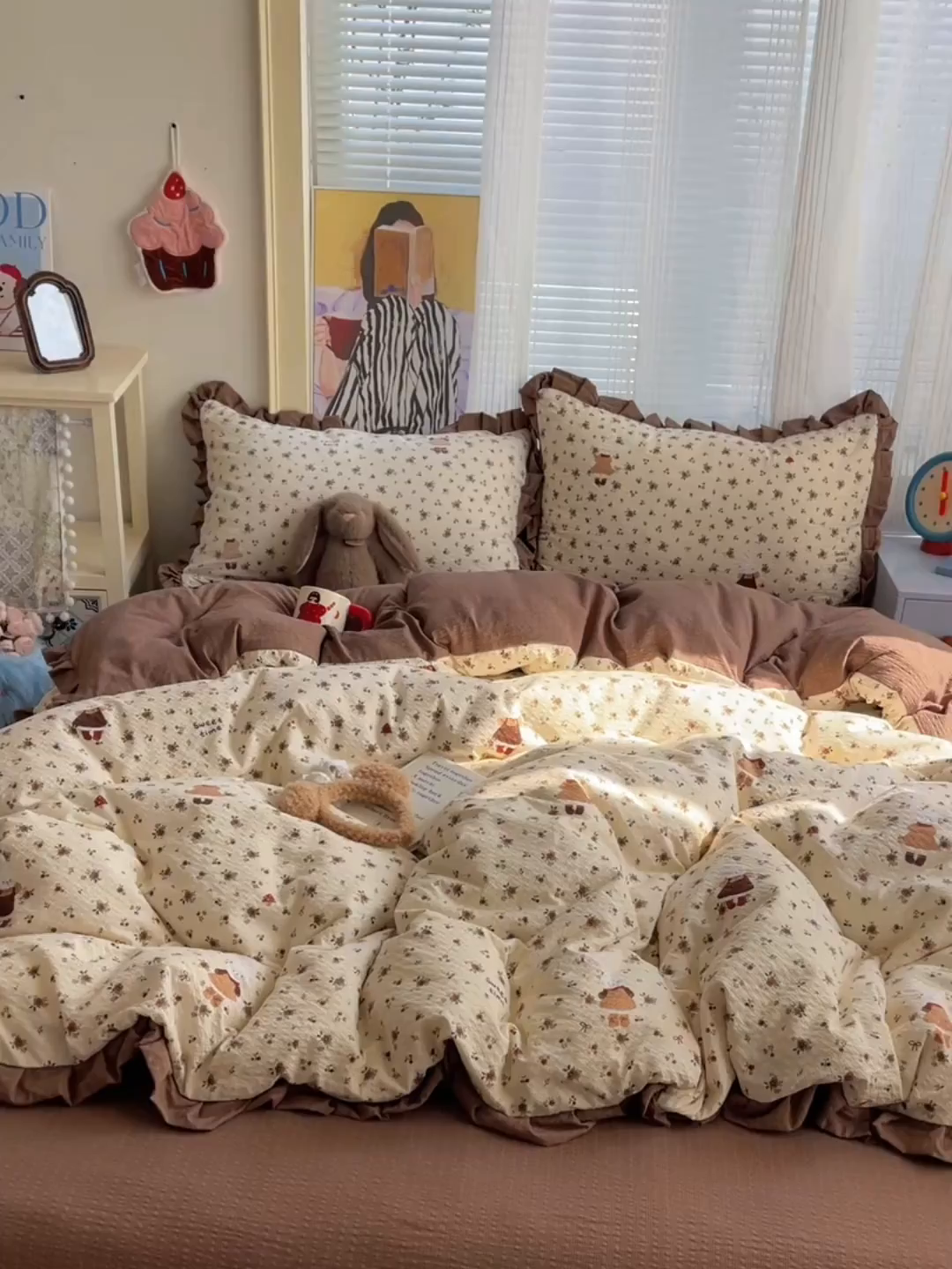 91家纺网 家纺一手货源 找家纺 迪梦姿家纺 2026新款高克重泡芙纱泡泡纱床单款四件套系列 田园兔