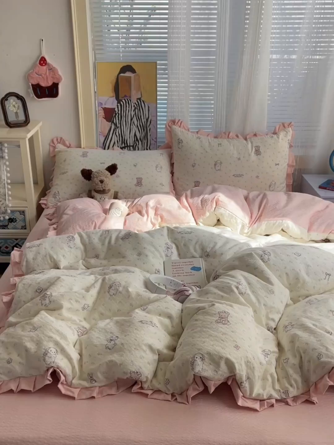 91家纺网 家纺一手货源 找家纺 迪梦姿家纺 2026新款高克重泡芙纱泡泡纱床单款四件套系列 悦悦小兔