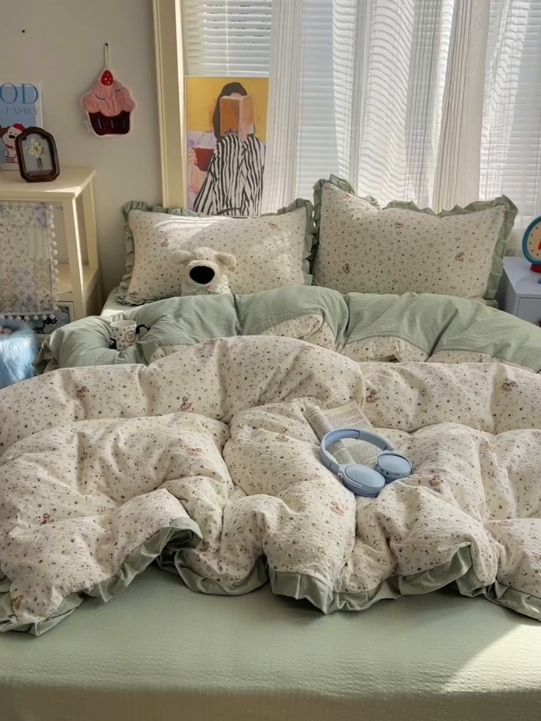 91家纺网 家纺一手货源 找家纺 迪梦姿家纺 2026新款高克重泡芙纱泡泡纱床单款四件套系列 木马小花团