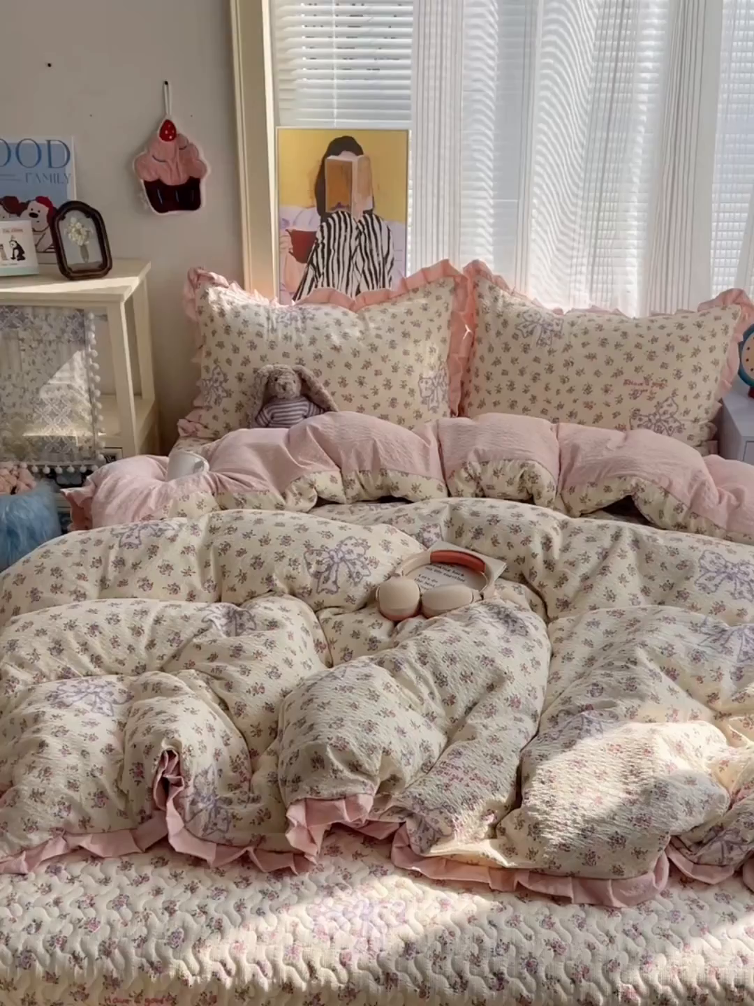 91家纺网 家纺一手货源 找家纺 迪梦姿家纺 2026新款高克重泡芙纱泡泡纱床单款四件套系列 星野蝴蝶结