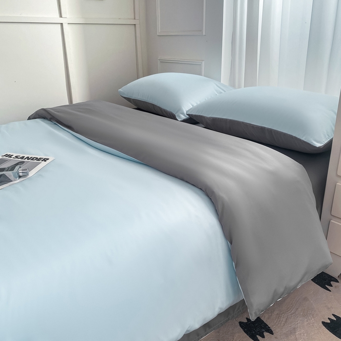乐沐家纺 2026新款春夏水洗冰丝单被套 天空蓝灰