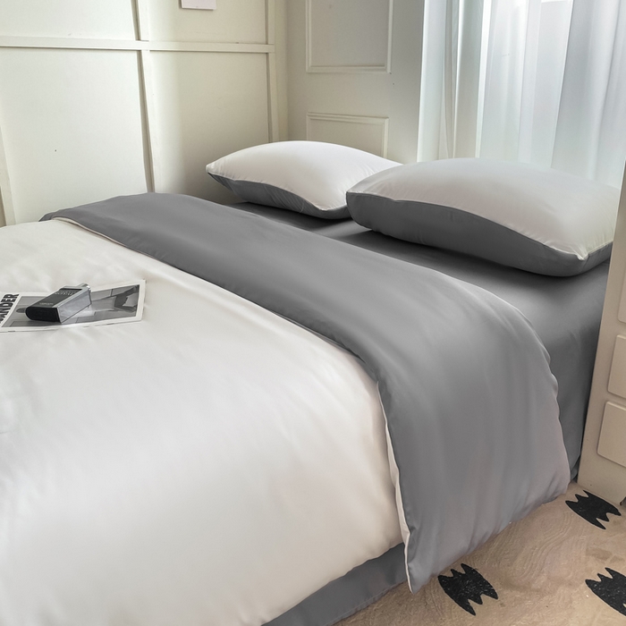 乐沐家纺 2026新款春夏水洗冰丝单被套 魔法灰白
