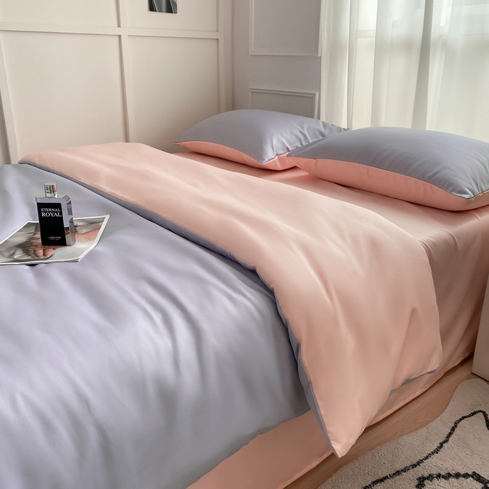 乐沐家纺 2026新款春夏水洗冰丝单被套 星紫奶粉