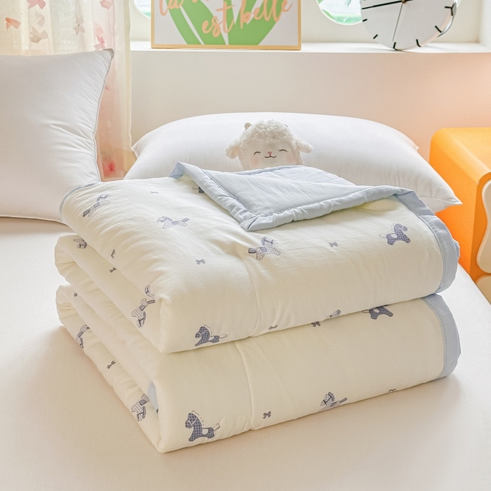 爱宝被业 2026新款A类水洗棉新疆棉花夏被夏凉被 蓝格马