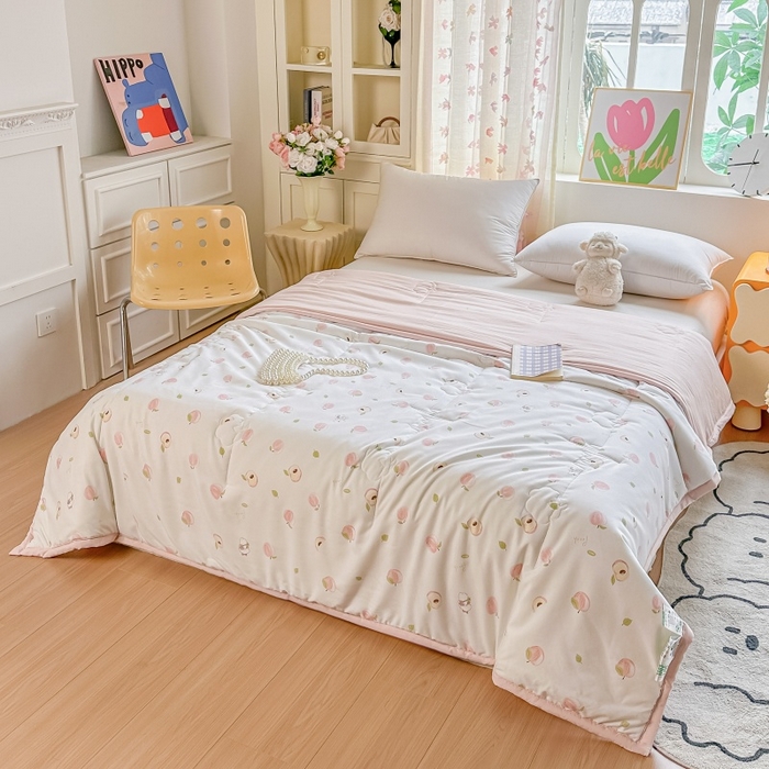 91家纺网 家纺一手货源 找家纺 爱宝被业 2026新款A类水洗棉新疆棉花夏被夏凉被 蜜桃乌龙