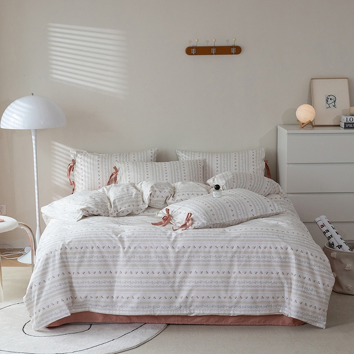 91家纺网 家纺一手货源 找家纺 （总）绫韵家纺 2026新款13372全棉ins小碎花纯棉田园风床单床笠四件套系绳蝴蝶结系列二