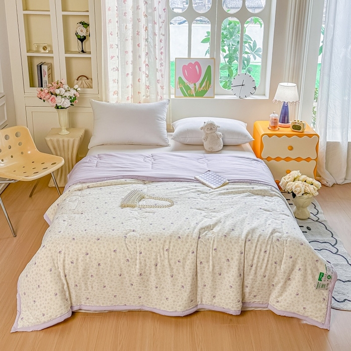 91家纺网 家纺一手货源 找家纺 爱宝被业 2026新款A类水洗棉新疆棉花夏被夏凉被 雅昔紫