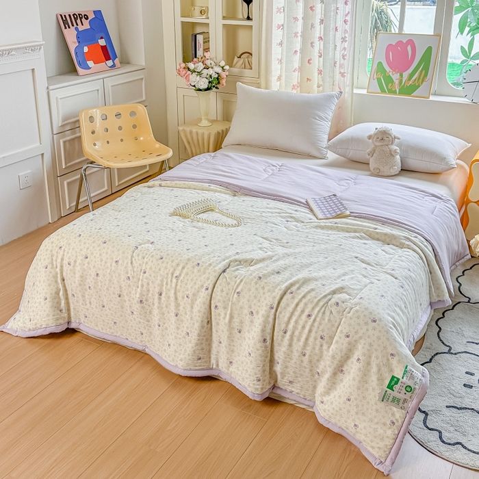 91家纺网 家纺一手货源 找家纺 爱宝被业 2026新款A类水洗棉新疆棉花夏被夏凉被 雅昔紫