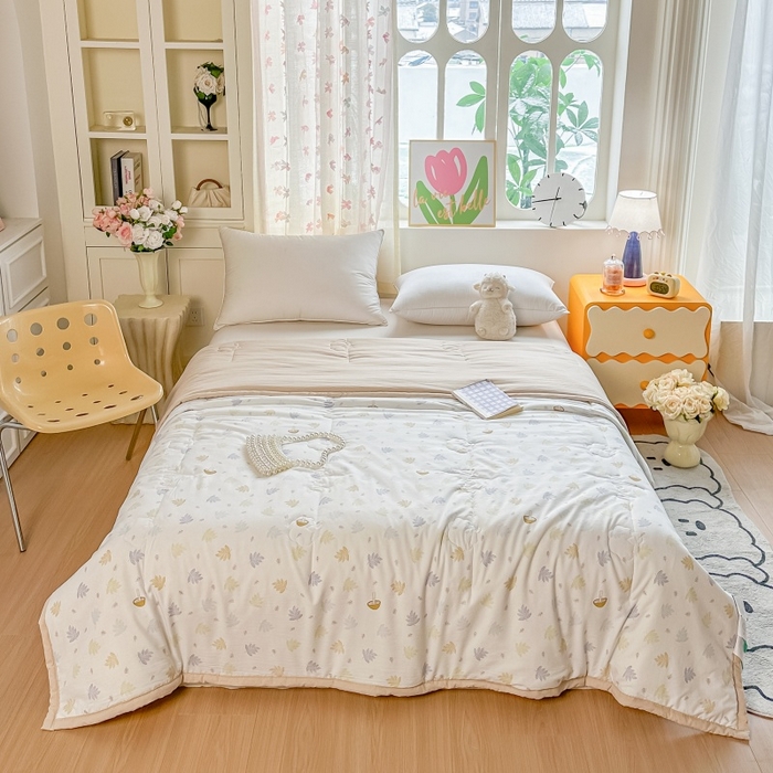 91家纺网 家纺一手货源 找家纺 爱宝被业 2026新款A类水洗棉新疆棉花夏被夏凉被 叶知秋