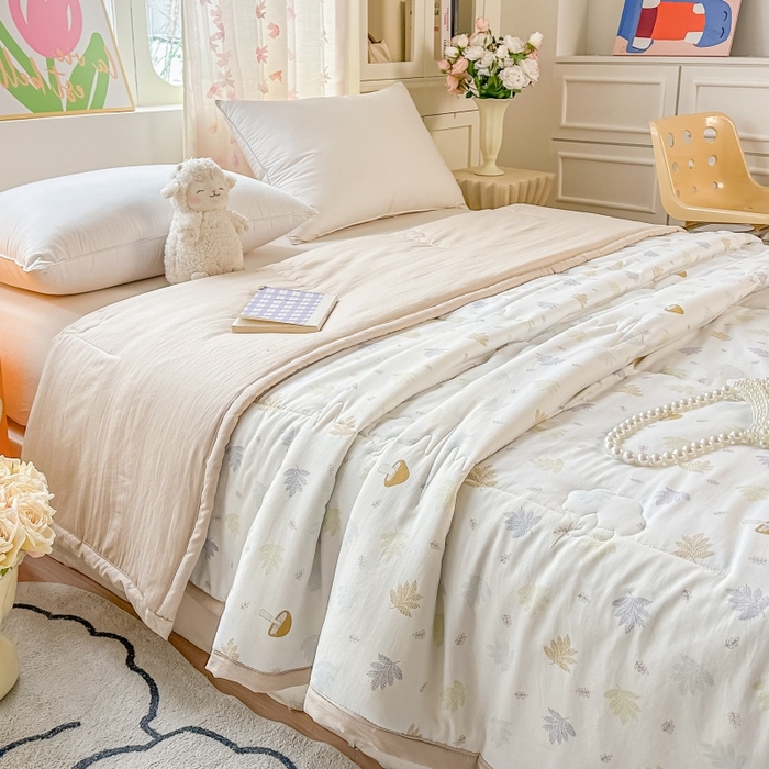 91家纺网 家纺一手货源 找家纺 爱宝被业 2026新款A类水洗棉新疆棉花夏被夏凉被 叶知秋