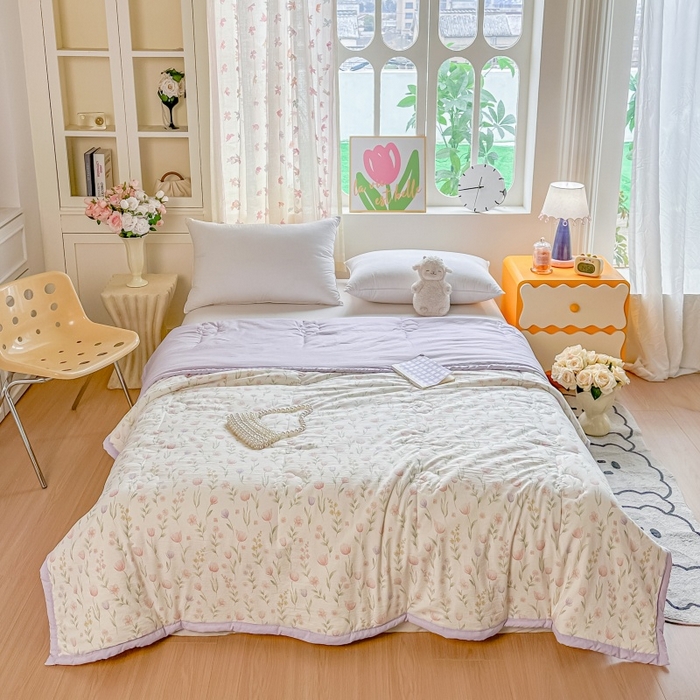 91家纺网 家纺一手货源 找家纺 爱宝被业 2026新款A类水洗棉新疆棉花夏被夏凉被 郁金香粉