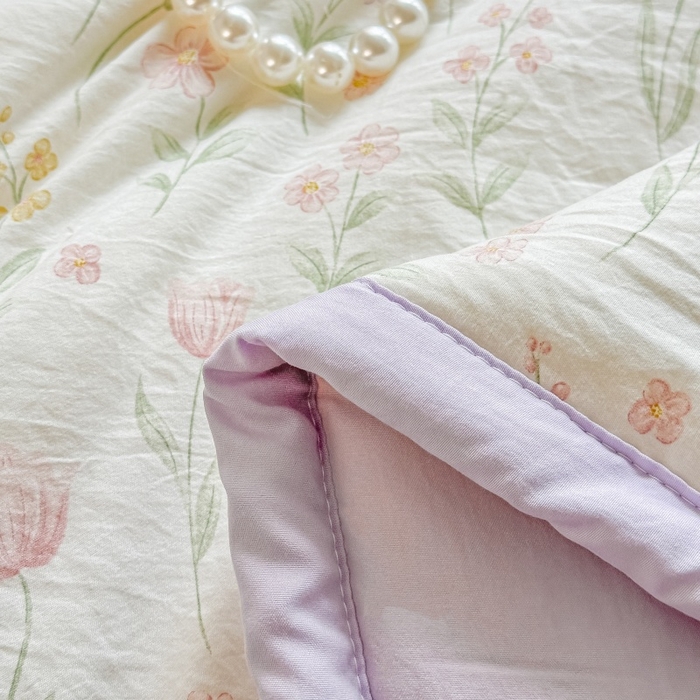 91家纺网 家纺一手货源 找家纺 爱宝被业 2026新款A类水洗棉新疆棉花夏被夏凉被 郁金香粉