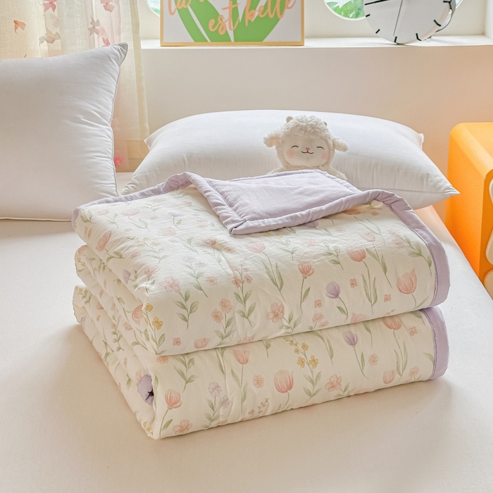 爱宝被业 2026新款A类水洗棉新疆棉花夏被夏凉被 郁金香粉