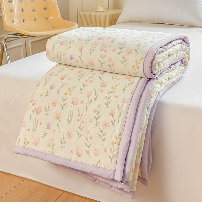 91家纺网 家纺一手货源 找家纺 爱宝被业 2026新款A类水洗棉新疆棉花夏被夏凉被 郁金香粉