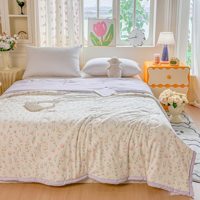 91家纺网 家纺一手货源 找家纺 爱宝被业 2026新款A类水洗棉新疆棉花夏被夏凉被 郁金香粉