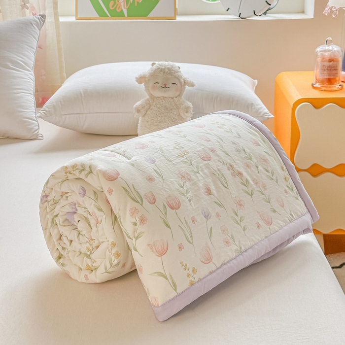 91家纺网 家纺一手货源 找家纺 爱宝被业 2026新款A类水洗棉新疆棉花夏被夏凉被 郁金香粉