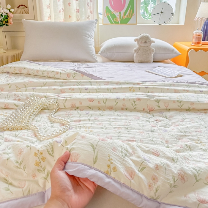 91家纺网 家纺一手货源 找家纺 爱宝被业 2026新款A类水洗棉新疆棉花夏被夏凉被 郁金香粉