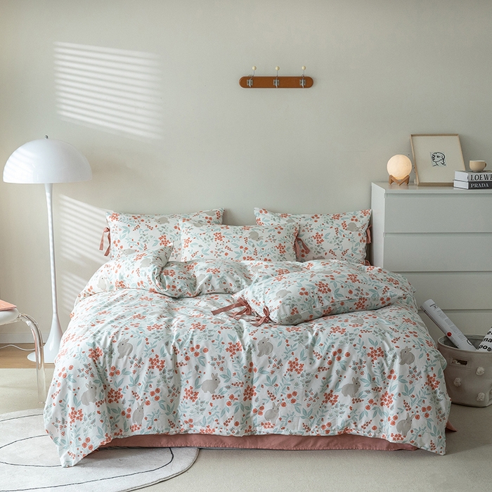 91家纺网 家纺一手货源 找家纺 （总）绫韵家纺 2026新款13372全棉ins小碎花纯棉田园风床单床笠四件套系绳蝴蝶结系列二