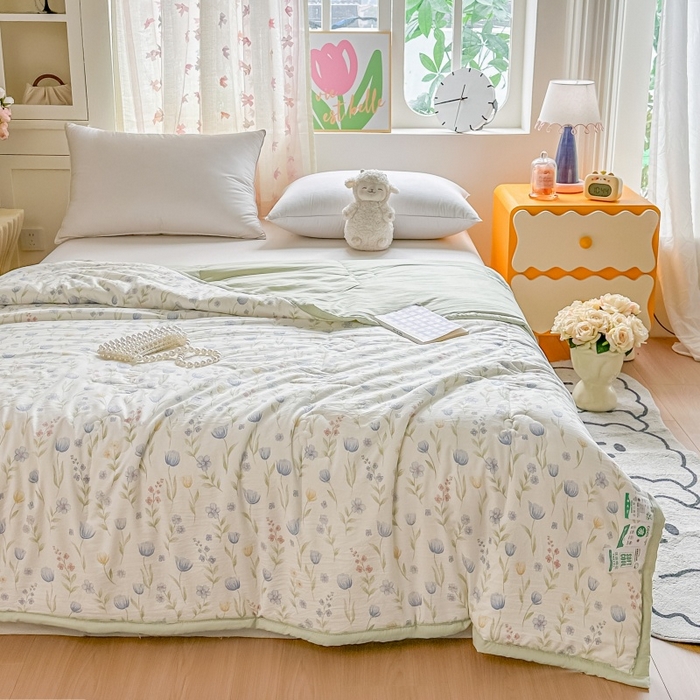 91家纺网 家纺一手货源 找家纺 爱宝被业 2026新款A类水洗棉新疆棉花夏被夏凉被 郁金香蓝