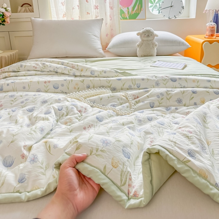 91家纺网 家纺一手货源 找家纺 爱宝被业 2026新款A类水洗棉新疆棉花夏被夏凉被 郁金香蓝