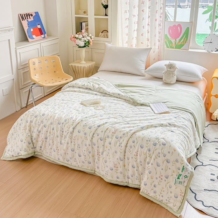 91家纺网 家纺一手货源 找家纺 爱宝被业 2026新款A类水洗棉新疆棉花夏被夏凉被 郁金香蓝