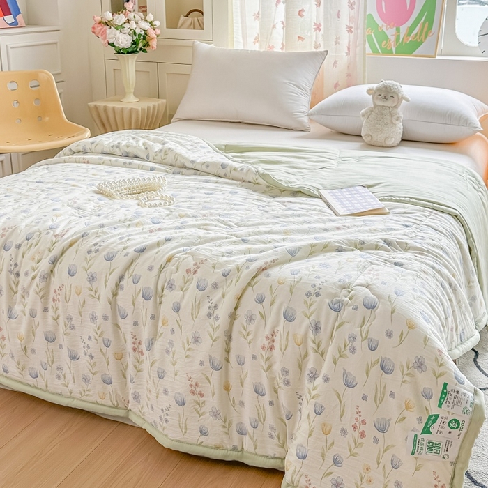 91家纺网 家纺一手货源 找家纺 爱宝被业 2026新款A类水洗棉新疆棉花夏被夏凉被 郁金香蓝