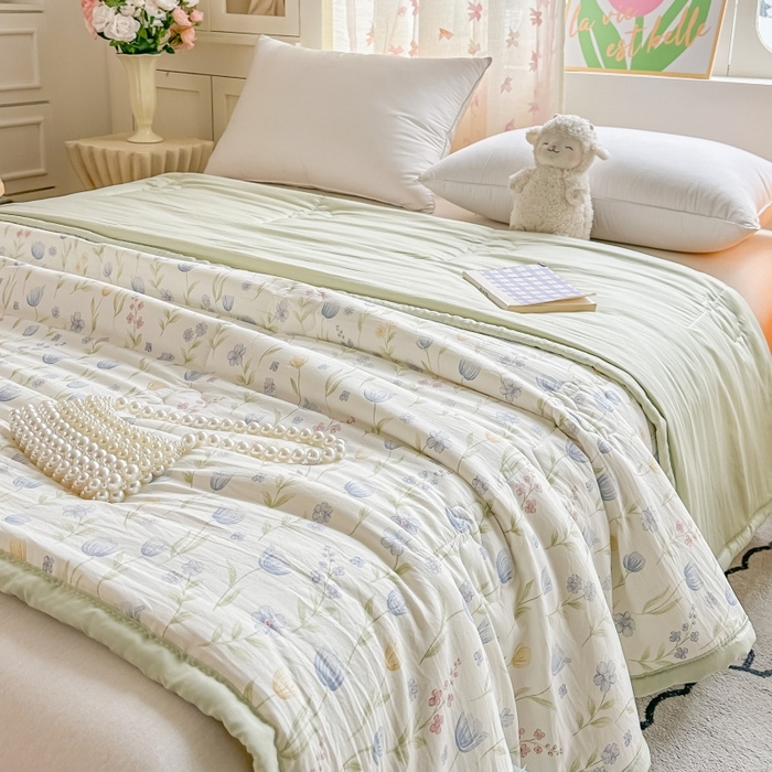 91家纺网 家纺一手货源 找家纺 爱宝被业 2026新款A类水洗棉新疆棉花夏被夏凉被 郁金香蓝