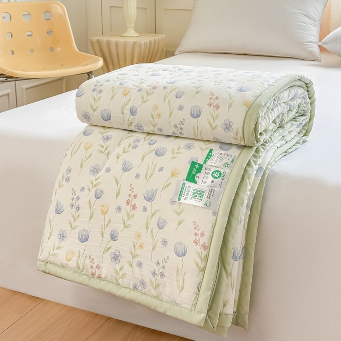 91家纺网 家纺一手货源 找家纺 爱宝被业 2026新款A类水洗棉新疆棉花夏被夏凉被 郁金香蓝