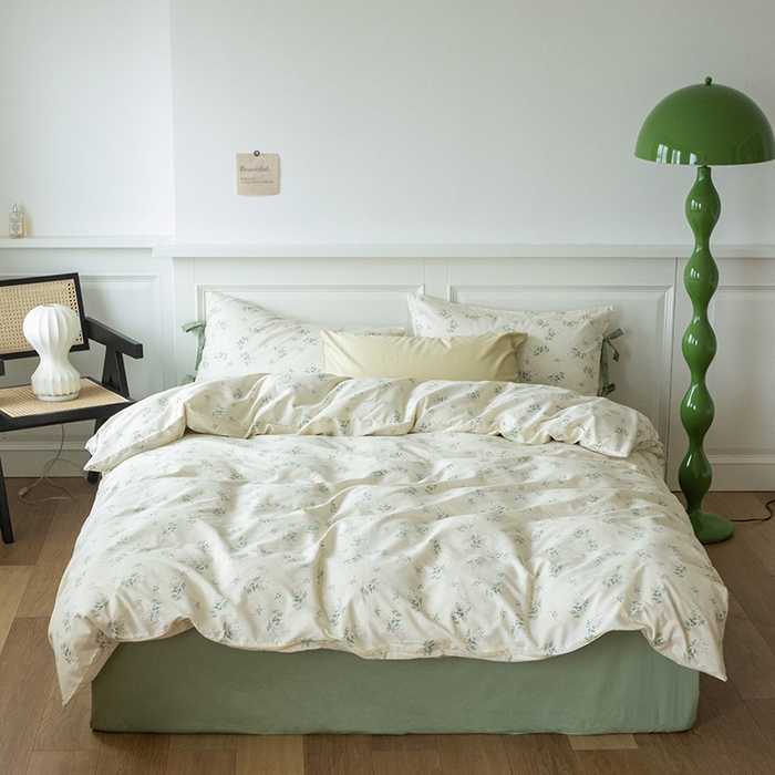 91家纺网 家纺一手货源 找家纺 （总）绫韵家纺 2026新款13372全棉ins小碎花纯棉田园风床单床笠四件套系绳蝴蝶结系列二