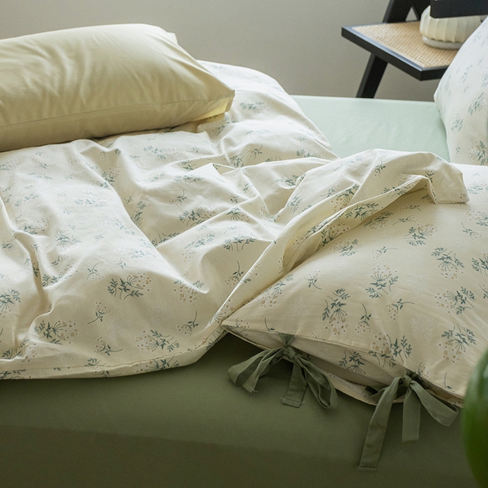 91家纺网 家纺一手货源 找家纺 （总）绫韵家纺 2026新款13372全棉ins小碎花纯棉田园风床单床笠四件套系绳蝴蝶结系列二