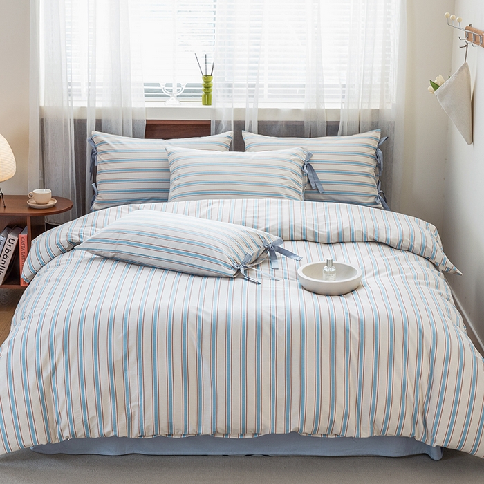 91家纺网 家纺一手货源 找家纺 绫韵家纺 2026新款13372全棉ins小碎花纯棉田园风床单床笠四件套系绳蝴蝶结系列二 布洛尔