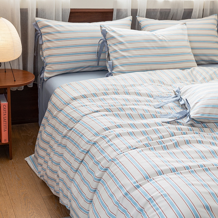 91家纺网 家纺一手货源 找家纺 绫韵家纺 2026新款13372全棉ins小碎花纯棉田园风床单床笠四件套系绳蝴蝶结系列二 布洛尔