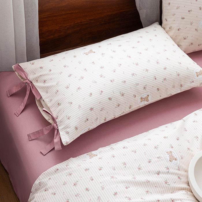 91家纺网 家纺一手货源 找家纺 绫韵家纺 2026新款13372全棉ins小碎花纯棉田园风床单床笠四件套系绳蝴蝶结系列二 碎花小熊