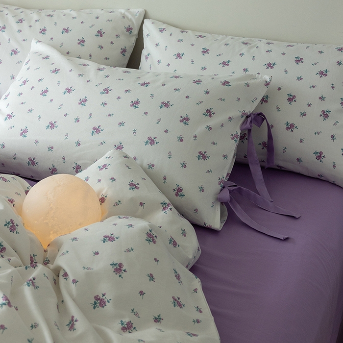 91家纺网 家纺一手货源 找家纺 绫韵家纺 2026新款13372全棉ins小碎花纯棉田园风床单床笠四件套系绳蝴蝶结系列二 露娜-风信紫