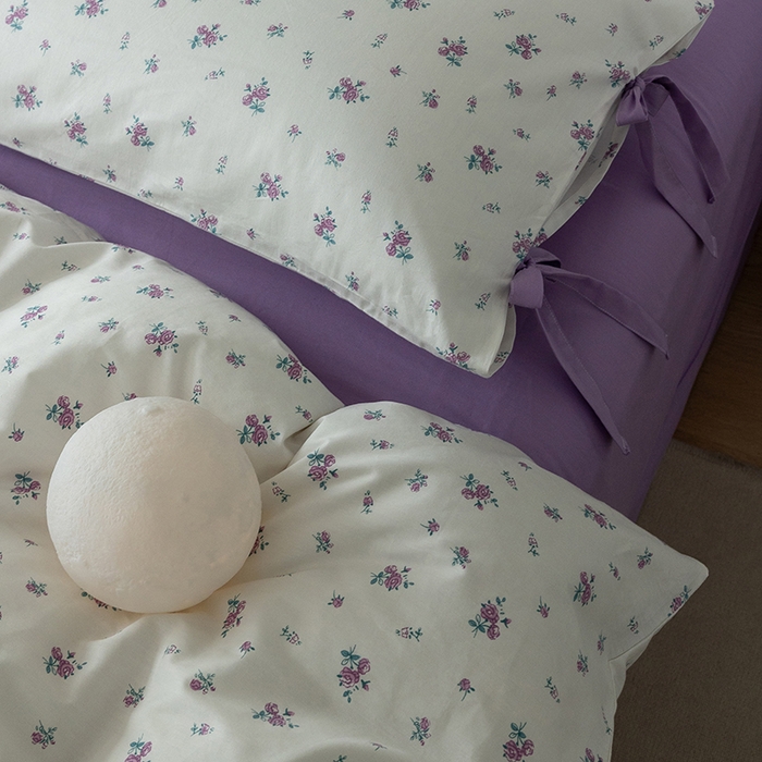 91家纺网 家纺一手货源 找家纺 绫韵家纺 2026新款13372全棉ins小碎花纯棉田园风床单床笠四件套系绳蝴蝶结系列二 露娜-风信紫