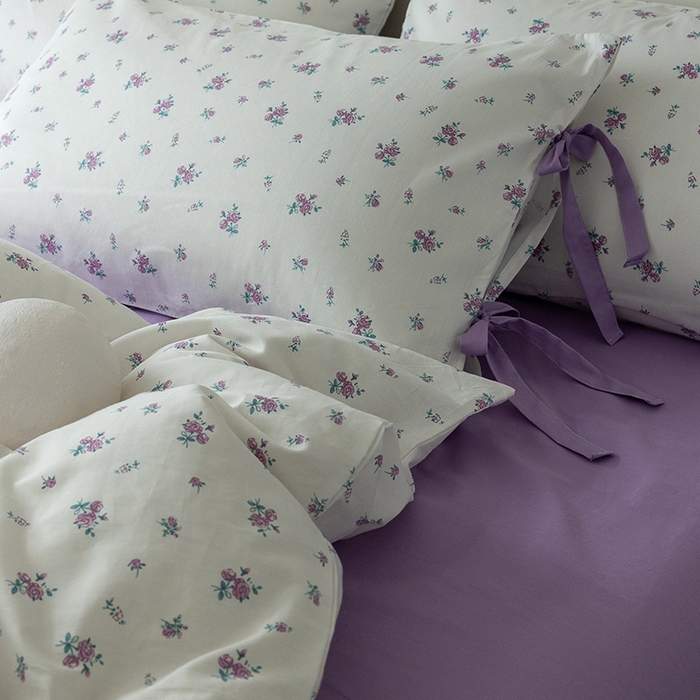 91家纺网 家纺一手货源 找家纺 绫韵家纺 2026新款13372全棉ins小碎花纯棉田园风床单床笠四件套系绳蝴蝶结系列二 露娜-风信紫