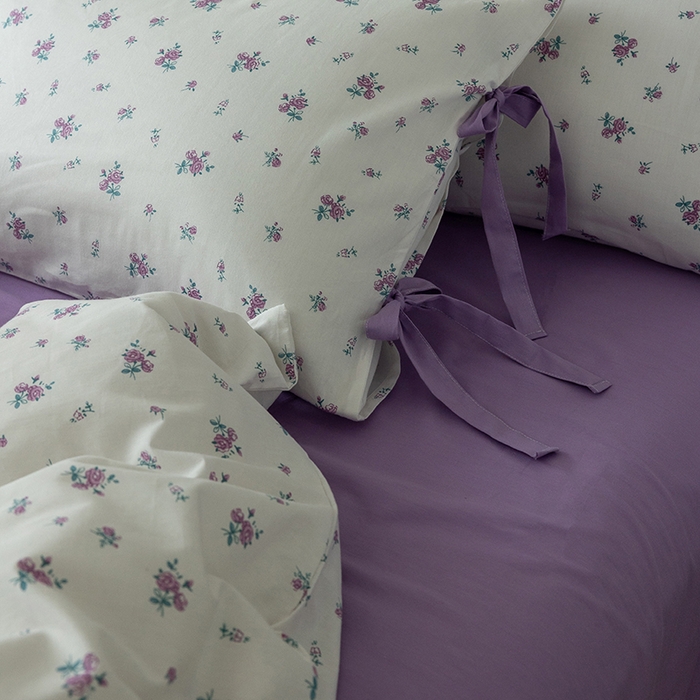 91家纺网 家纺一手货源 找家纺 绫韵家纺 2026新款13372全棉ins小碎花纯棉田园风床单床笠四件套系绳蝴蝶结系列二 露娜-风信紫