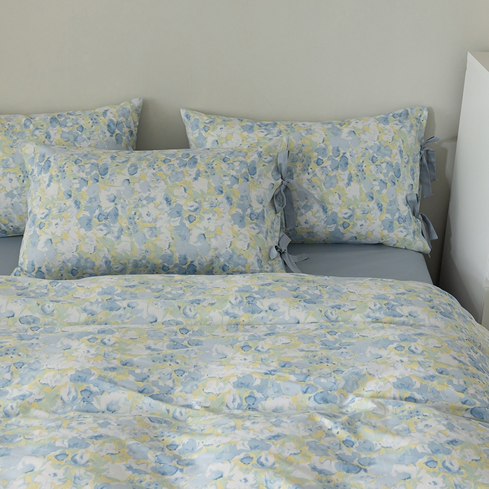 91家纺网 家纺一手货源 找家纺 绫韵家纺 2026新款13372全棉ins小碎花纯棉田园风床单床笠四件套系绳蝴蝶结系列二 元气兰