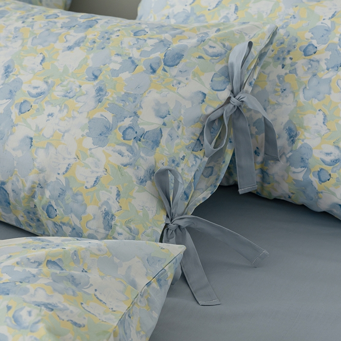 91家纺网 家纺一手货源 找家纺 绫韵家纺 2026新款13372全棉ins小碎花纯棉田园风床单床笠四件套系绳蝴蝶结系列二 元气兰