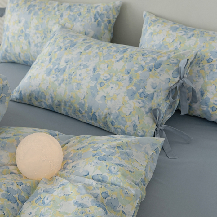 91家纺网 家纺一手货源 找家纺 绫韵家纺 2026新款13372全棉ins小碎花纯棉田园风床单床笠四件套系绳蝴蝶结系列二 元气兰