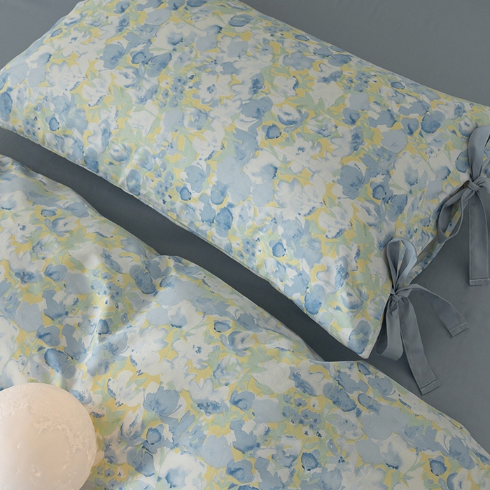 91家纺网 家纺一手货源 找家纺 绫韵家纺 2026新款13372全棉ins小碎花纯棉田园风床单床笠四件套系绳蝴蝶结系列二 元气兰