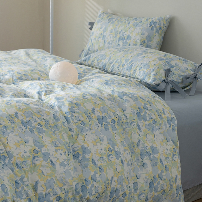 91家纺网 家纺一手货源 找家纺 绫韵家纺 2026新款13372全棉ins小碎花纯棉田园风床单床笠四件套系绳蝴蝶结系列二 元气兰